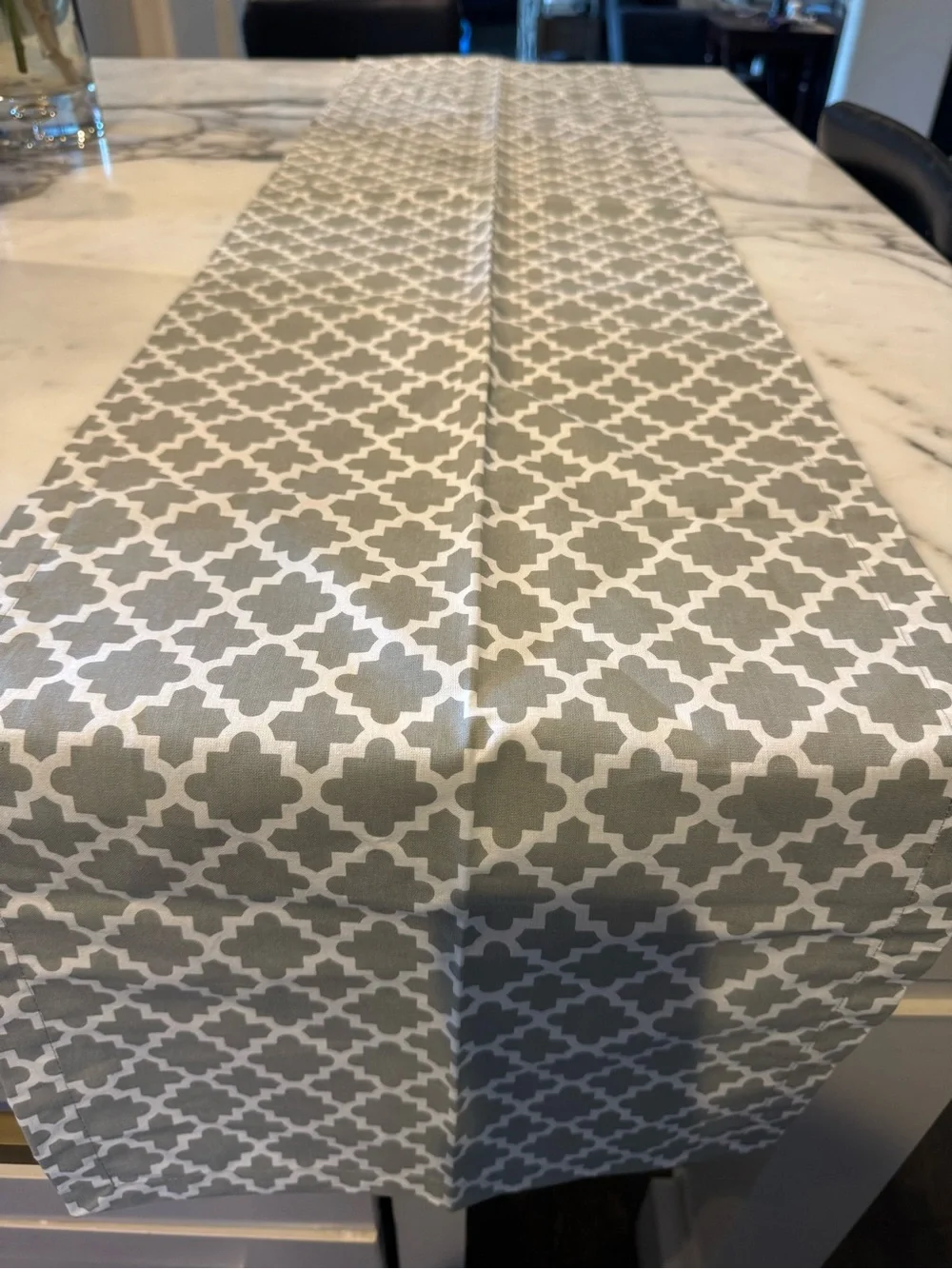 6’ Gray and White Lattice Table Runner - Home Dining